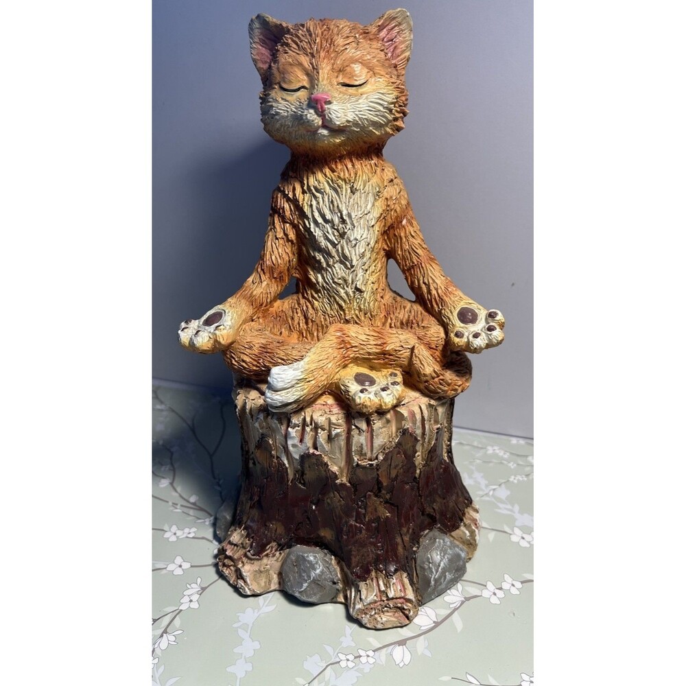 Meditating  Zen Yoga Cat Figurine Statue Decor Namaste 9" Tall Plastic Resin